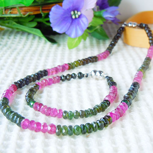 TMX-2-SET: Mixed Color Tourmaline Necklace & Bracelet (Button Beads) Combo