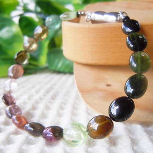 TMX-3-B: Mixed Color Tourmaline Bracelet (Oval Beads) 16/17/18/19/20/21cm (6.2/6.6/7/7.4/7.8/8.2")