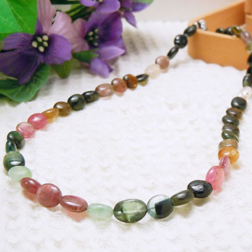TMX-3-N: Mixed Color Tourmaline Necklace (Oval Beads) 43/50/55/60cm (16.9/19.6/21.6/23.6")