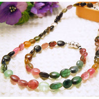 TMX-3-SET: Mixed Color Tourmaline Necklace & Bracelet (Oval Beads) Combo