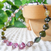 TMX-4-B: Mixed Color Tourmaline Bracelet (Heart Beads) 16/17/18/19/20/21cm (6.2/6.6/7/7.4/7.8/8.2")