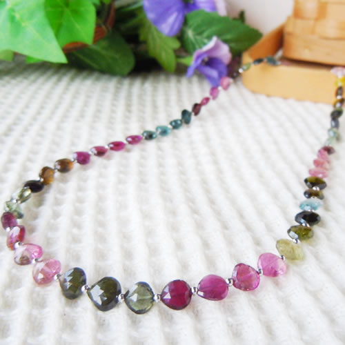 TMX-4-N: Mixed Color Tourmaline Necklace (Heart Beads) 43/50/55/60cm (16.9/19.6/21.6/23.6")